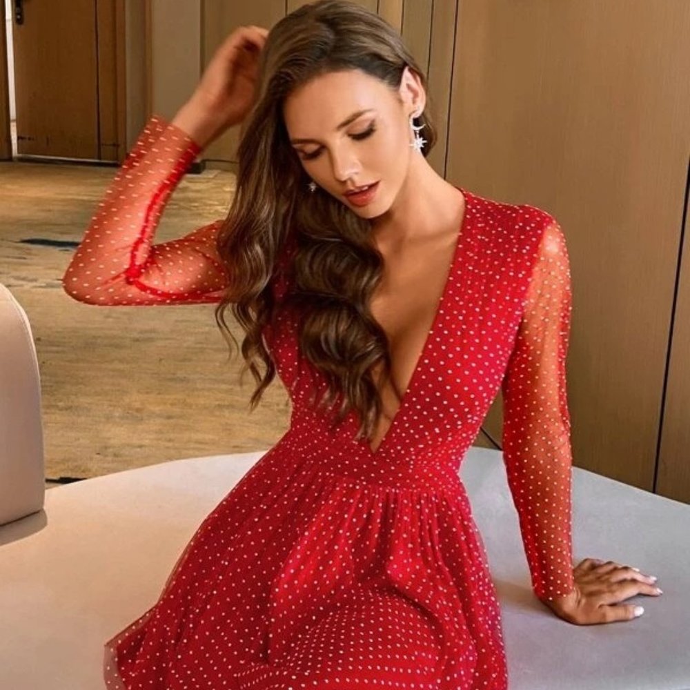 Plunging Neck Mesh Dress